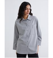 LCW Modest Gri Oversize Kadın Gömlek Tunik