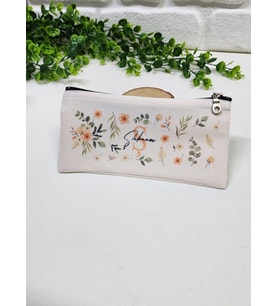 Kişiye Özel İsme Özel Bez Kalemlik Pembe Papatya ve Yaprak Desenli Mini Organizer