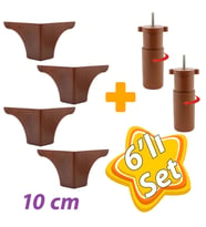 Açelya 6'Lı Set 10 cm Ceviz Mobilya Ünite Çekyat Koltuk Kanepe Ayağı 9.5 x 14.5 cm Ayarlı M8 Destek Baza Ayak