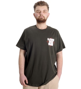 Mode XL Büyük Beden Erkek T-shirt LIVE OR DIE 23124 Haki