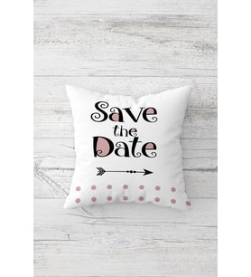 Save The Date Yazılı Çift Tarafı Baskılı Gizli Fermuarlı Yastık Kılıfı Kırlent Koltuk Yastık Kılıfı (Beyaz-Pembe)