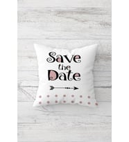 Save The Date Yazılı Çift Tarafı Baskılı Gizli Fermuarlı Yastık Kılıfı Kırlent Koltuk Yastık Kılıfı (Beyaz-Pembe)