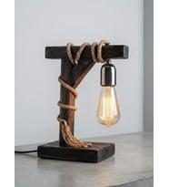 WoodyLight Rustik El Yapımı Masif Ahşap Masa Lambası - Retro Edison Tasarım Dekoratif Gece Lambası