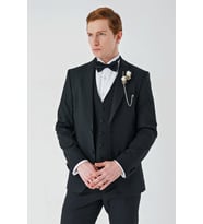Siyah Çıkarılabilir Mono Yaka Yelekli Likralı 6 Drop Slim Fit Smokin Damatlık 1001240201