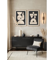 Çağdaş Minimalist Mekanlara Özel Soyut Geometrik Şekiller 2’li Ahşap Çerçeveli Tablo Seti