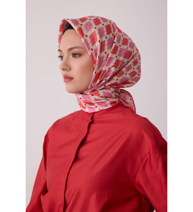 Geometrik Desen %100 Twill İpek Eşarp BE08