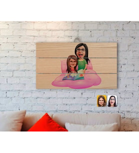 BK Gift Kişiye Özel Anneler Günü Temalı Anne Kız Karikatürlü Otantik Ahşap Palet Tablo-3