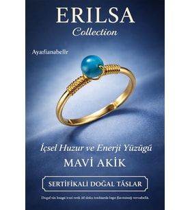Sertifikalı İçsel Huzur Enerji Yüzüğü – Mavi Akik Taşı Ayarlanabilir Gold İnce Kova Balık Burcu (Çok Renkli)