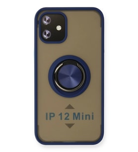 Newface Apple iPhone 12 Mini Kılıf Montreal Yüzüklü Silikon Kapak - Lacivert