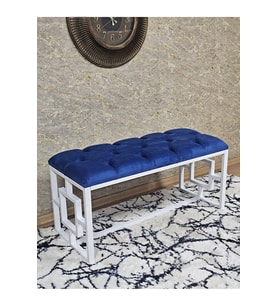 Beyaz Boyalı İçi Kareli Diktörtgen 100 cm x 40 cm Oturak Puf - Bench - Makyaj Oturağı - Oturak Mavi Renk 100 x 40 Boyut/Ebat (Çok Renkli)