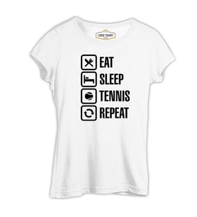 Tenis - Eat Sleep Tennis Beyaz Kadın Tshirt