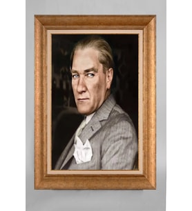Çerçeveli Paspartulu Atatürk Tablo a543 (Gold)