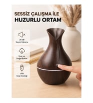 Mey İthalat® Ahşap Desenli Aromaterapi Difüzör 130 ml Ultrasonik ve 7 Renk LED Işıklı