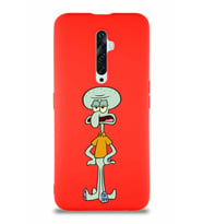 Oppo Reno 2Z Soft Premier Kapak Squidward Dokunaç Tasarımlı Silikon Kılıf - Kırmızı (Şeffaf)