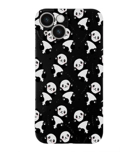 Apple iPhone 14 Uyumlu Lansman Kılıf Panda Tasarımlı İçi Kadife Kapak-Siyah (Şeffaf)