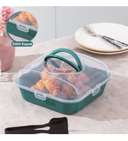 Porsima 1095 Yeşil Pasta Kek Börek Kabı - Taşıma çantası - Kilitli Fanus