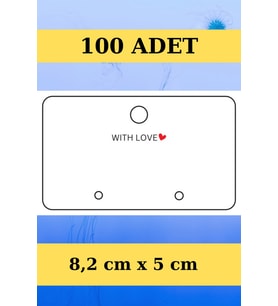 With Love - Yatay 100 Adet Küpe Kartı - Takı Kartı - Paketleme Kartı - Bujiteri  (Pembe)