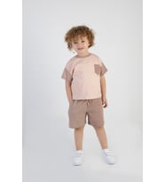 Erkek Çocuk Kahve Desen Kısa Kollu Şortlu Basic Alt Üst Takım (Kahverengi)