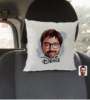 BK Gift Kişiye Özel İsimli Erkek Yüz Karikatürlü Kare Araç Koltuk Yastığı-1