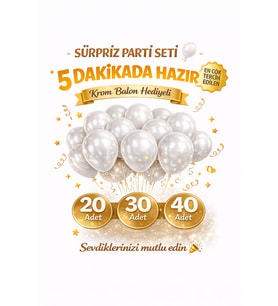 Beyaz Pastel Balon Seti  Doğum Günü Sürpriz Parti Seti Krom Balon Hediyeli