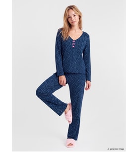 LCW DREAM Lacivert Çiçekli Kadın Pijama Takım
