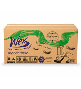Wex Dispenser Peçete Çift Katlı %100 Selüloz 250 Yaprak x 18 Paket Masaüstü Dispenser Uyumlu