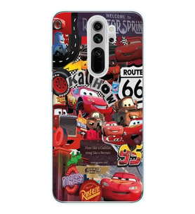 Redmi Note 8 Pro Uyumlu Şimşek McQueen Kolaj Tasarımlı Şeffaf Telefon Kılıfı