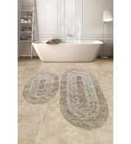 Doğal Pamuklu Spagetti Oval Vizon 2'li Banyo Paspası Seti Halısı Yıkanabilir
