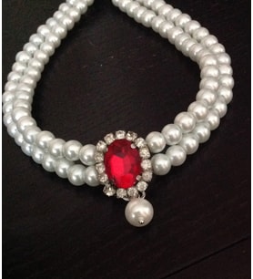 El Yapımı, Kristal ve İnci Broşlu, Cam İnci Choker (Krem)