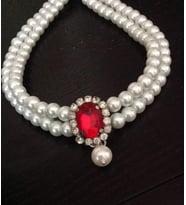 El Yapımı, Kristal ve İnci Broşlu, Cam İnci Choker (Krem)