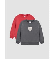 LC WAIKIKI Kırmızı Kalp Nakışlı Kız Çocuk Sweatshirt 2'li
