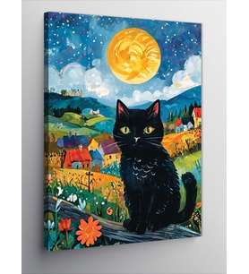 Kanvas Tablo Tarladaki Siyah Kedi