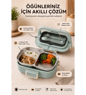 304 Paslanmaz Çelik Çift Bölmeli Sızdırmaz Yemek Kabı