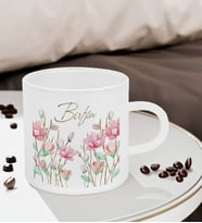 BK Gift Kişiye Özel İsimli Çiçek Tasarımlı Buzlu Cam Türk Kahvesi Fincanı-11, Sevgiliye Hediye, Arkadaşa Hediye, Anneye Hediye, Ofis Hediyesi