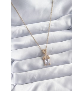 316L Çelik Zincir Gold Renk Zirkon Taşlı Taç Model Kadın Kolye 5886 - HEP-4033-6048