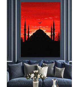 Günbatımı Cami Silüeti Manzarası Dekoratif Kanvas - Mdf Ahşap Tablo