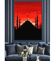 Günbatımı Cami Silüeti Manzarası Dekoratif Kanvas - Mdf Ahşap Tablo