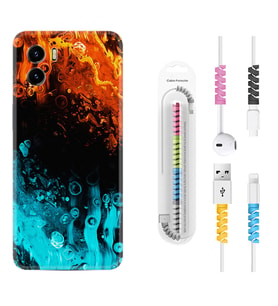Vivo Y15S Y32 Y33S Y51 Y53S Kılıf Kablo Koruma Spiral Silikon Orange Blue Color 1665