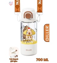 DILLER 700 ML Pipetli & Rahat İçim Çift Kullanım Tritan Su matarası Askılı Bardaklı Suluk D2560