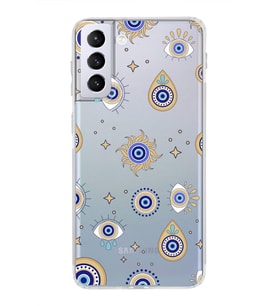 PrintiFy Samsung Galaxy S21 Plus ile Uyumlu Nazar Boncuğu 5  Kamera Korumalı Şeffaf Silikon Kılıf