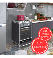 Kenzlife ankastre modülü kabini krom gri fırın ocak dolabı kapaklı ayaklı sabit tabla (Karışık)