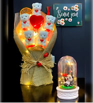 Led Işıklı Ayıcık Buketi ve Led Işıklı Sevimli Pandalı Fanus  Hediye Seti