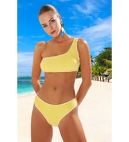 Kadın Bikini Takımı Tek Omuz Kolsuz Balensiz Normal Bel Örme Dokulu Nakış Detaylı Slip Alt