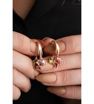 925 Ayar Gümüş Rose Mix 3 Taşlı  Halka Küpe