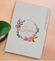 BK Gift Kişiye Özel Çiçek Tasarımlı Beyaz Termo Deri Not Defteri 15x21cm-10