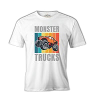 Monster Trucks wit Retro Background Beyaz Erkek Tshirt