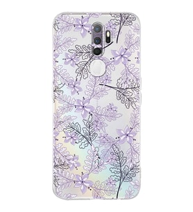 PrintiFy Oppo A5 2020 Uyumlu Kamera Korumalı Floral Lila Tasarımlı Şeffaf Silikon Kılıf