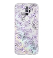 PrintiFy Oppo A5 2020 Uyumlu Kamera Korumalı Floral Lila Tasarımlı Şeffaf Silikon Kılıf