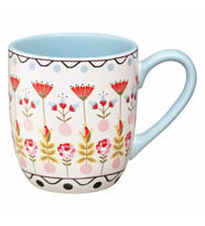 Londra'dan Cath Kidston Çok Renkli Çiçek Desenli Porselen Muhteşem El Boyama Kahvaltı Kupa/Mug (Pembe-Mavi-Sarı-Beyaz)