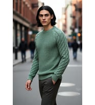 Unisex Casual Regular Fit Bisiklet Yaka Saç Örgü Desenli Kalın Triko Kazak Kış Kombinleri İçin İdeal